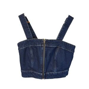 Harper Heritage Dark Wash Denim Crop Tank Top Front Zip size Medium